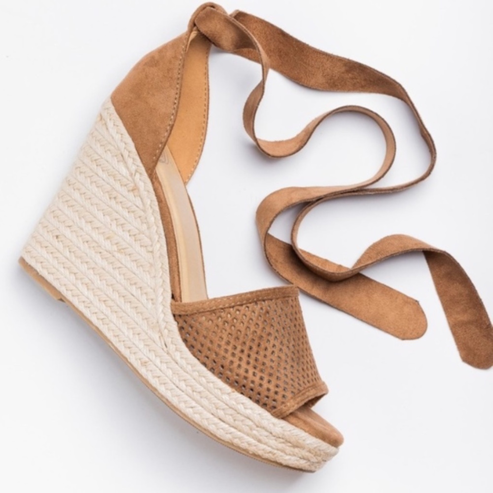 NATALIE Lace up Wedge - TAN - Picture 1 of 5